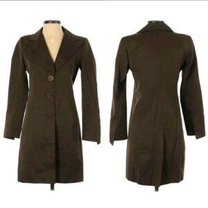 Tahari Equestrian Large Button Down Rib Textured Trench Coat Pockets Brown Sz XS